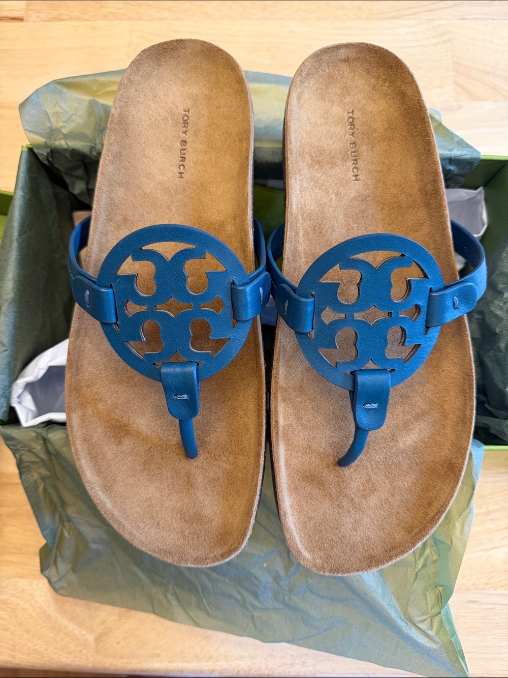 Tory Burch Blue Miller Cloud Thong Sandals -Brisk Blue NWT